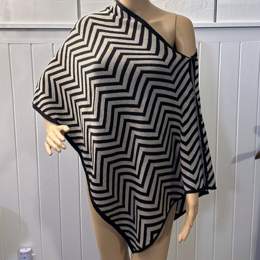 NEW CARDISHAWL Gold/Black SCARF WRAP METALLIC chevron stripe